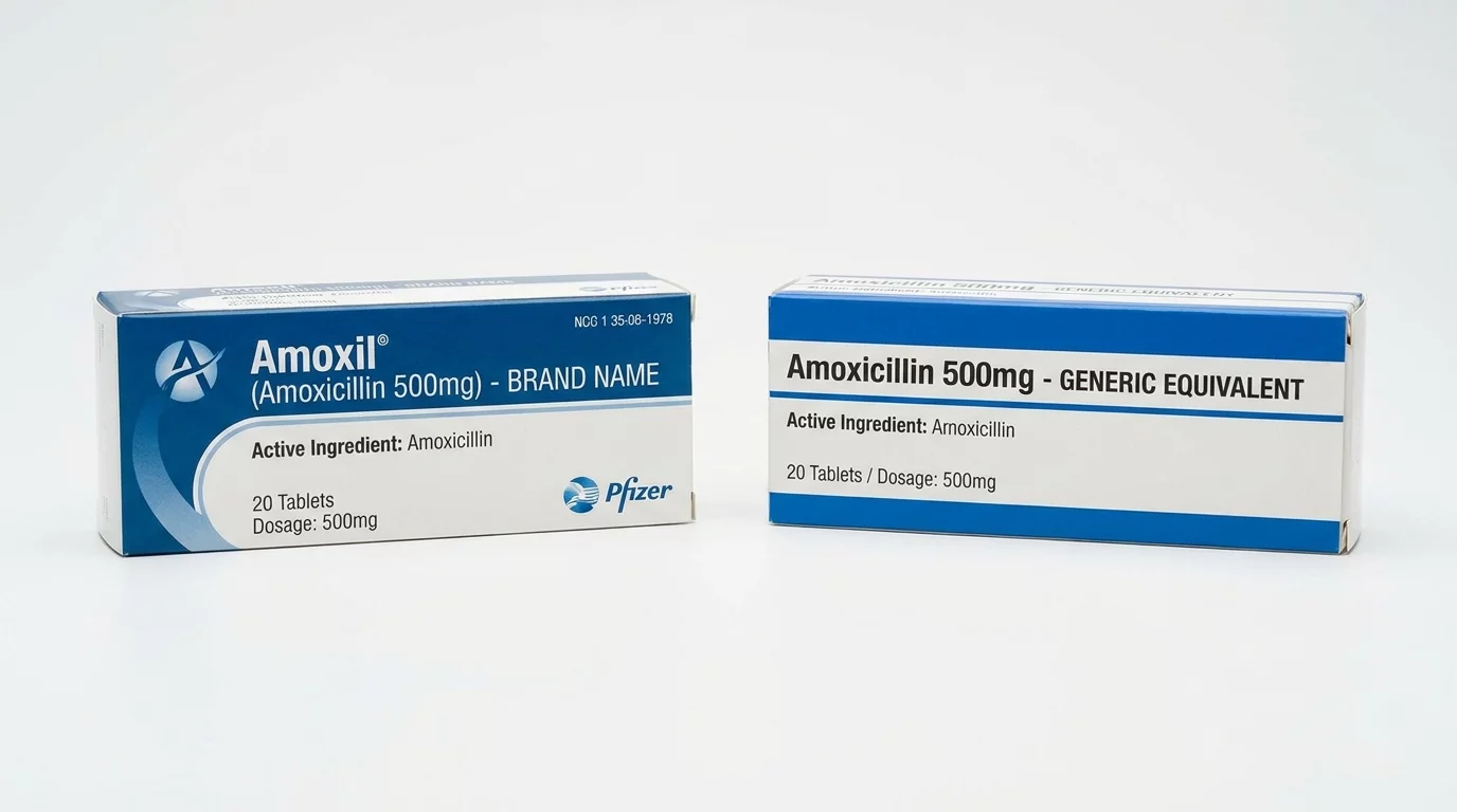 Comparaison visuelle entre medicament de marque et son generique equivalent