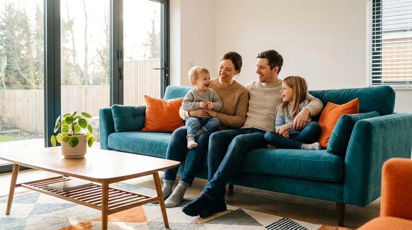 Famille avec enfants heureuse dans un environnement lumineux