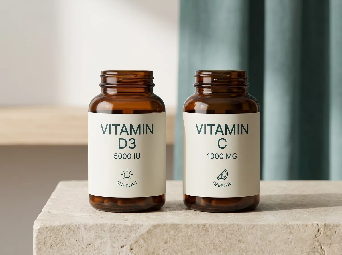 Flacons de vitamines D et C